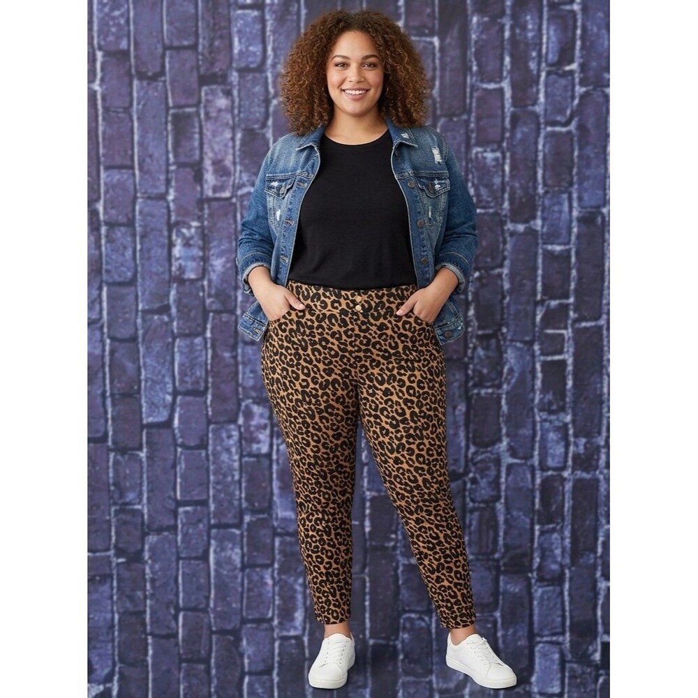 Terra & Sky Plus-Size Leopard Print Pull On jeggings Brown Black 4X (28w-30w)